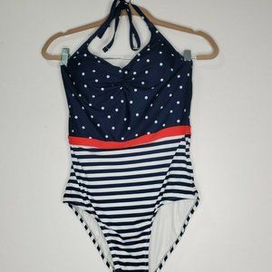 Modcloth Navy and White Polka Dot One Piece Swimsuit